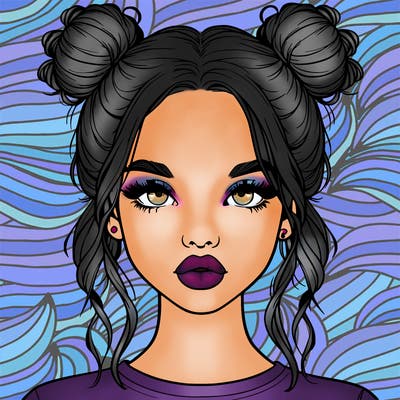 realistic girl with two buns in hair and lips