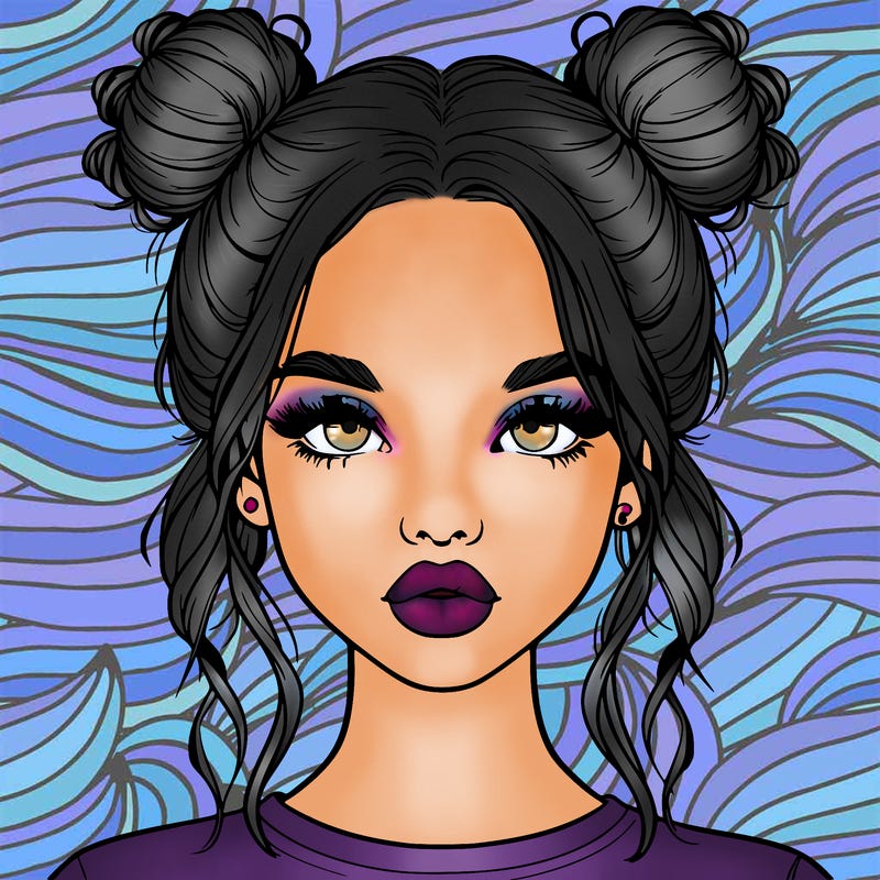 realistic girl with two buns in hair and lips