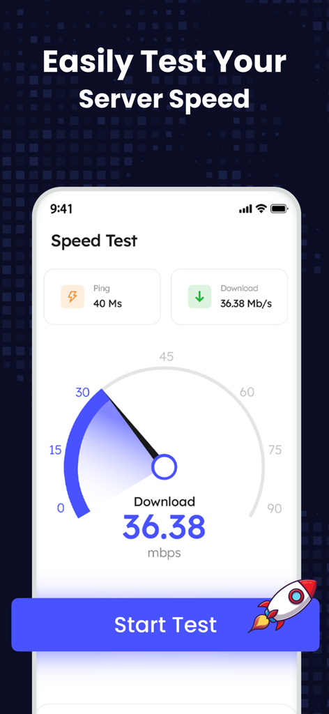 Quick VPN: AI Fast VPN Proxy - Quick VPN speed test interface showing download speed and ping results