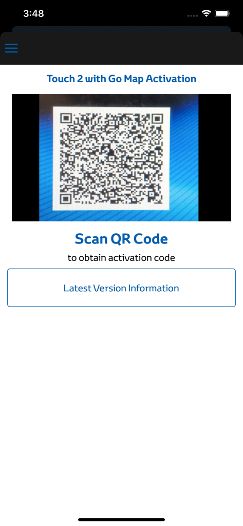 Toyota Lexus QRcode Map Update - QR code scanning screen for Toyota and Lexus navigation map activation
