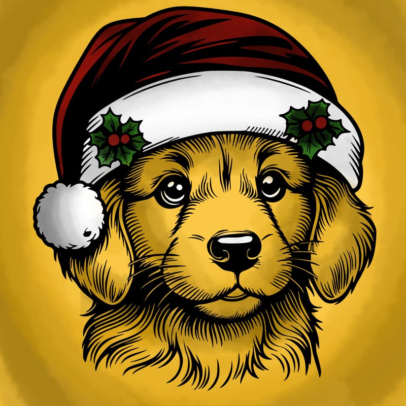 realistic dog wearing a santa hat