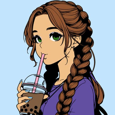 realistic girl with braided hair drinking boba