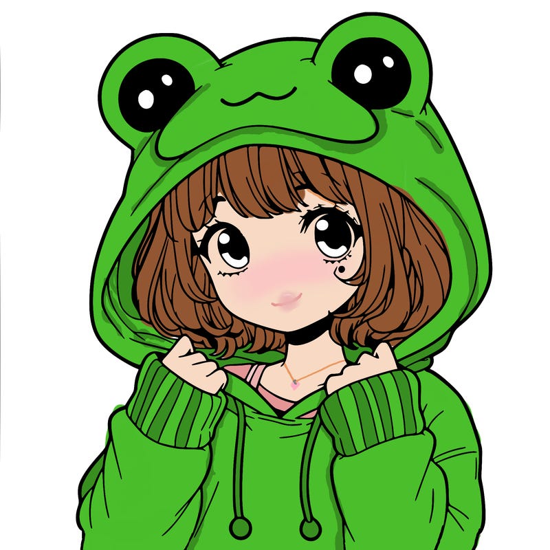 a cute teenage girl wearing a frog hoodie