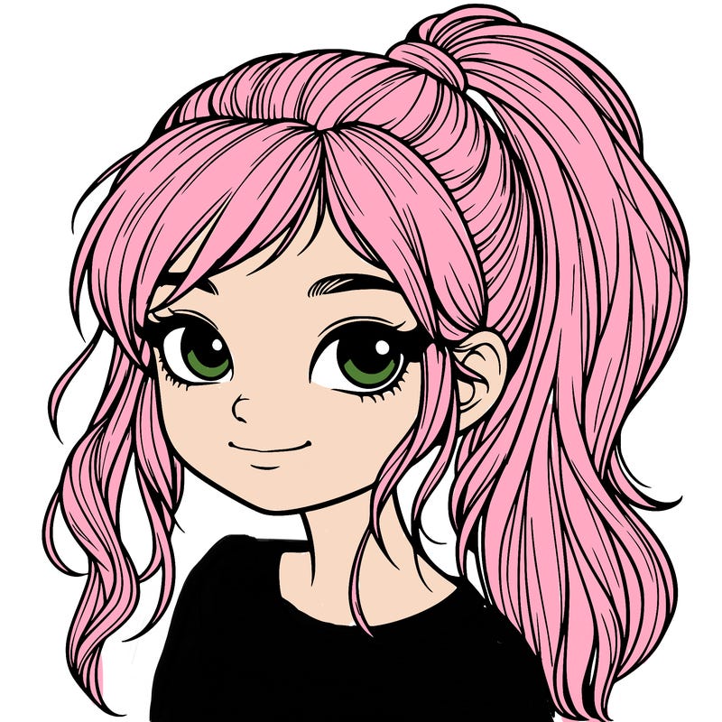realistic girl with ponytail