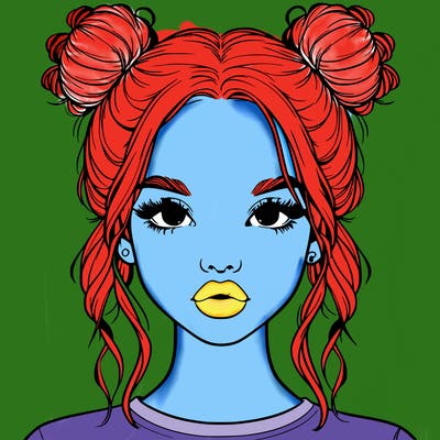 realistic girl with two buns in hair and lips