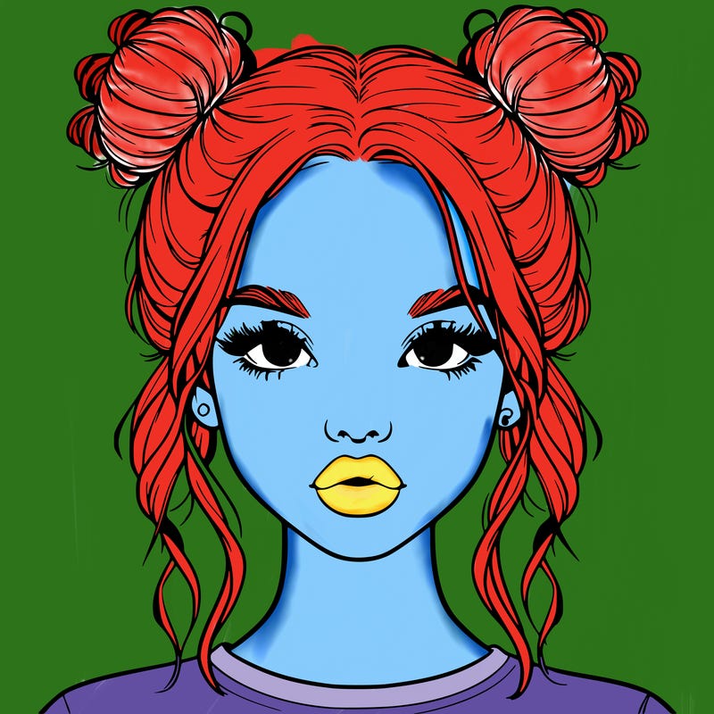 realistic girl with two buns in hair and lips
