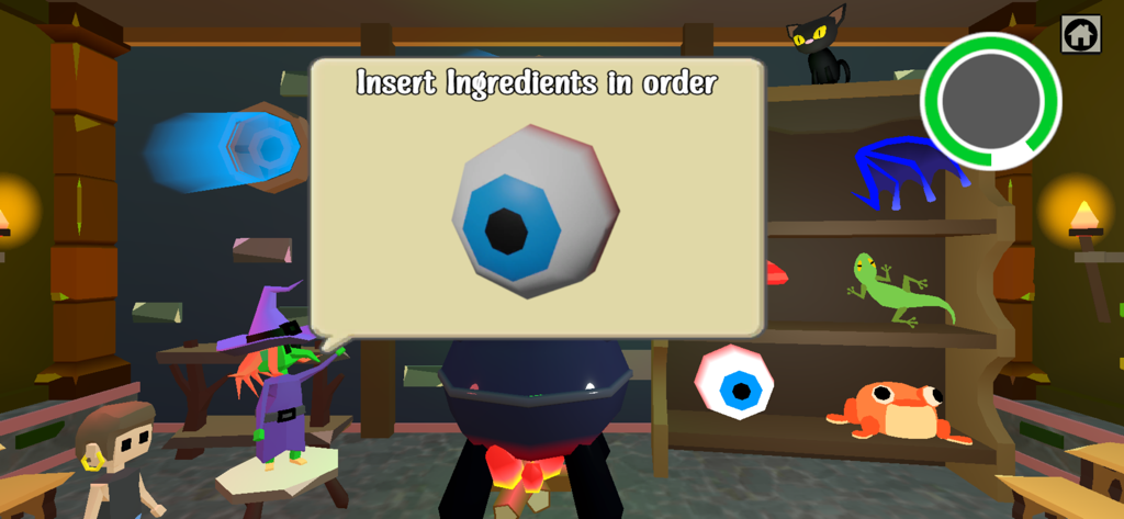 Hussy Hicks - A 3D mini game in the Hussy Hicks app where players add ingredients to a cauldron