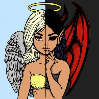 realistic angel half demon