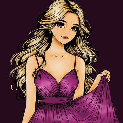 realistic girl in flowy silky prom dress
