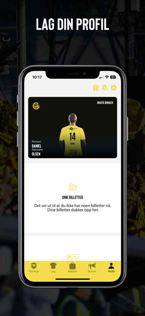User profile screen in the FK Bodo Glimt mobile app featuring a digital fan card and ticket management section