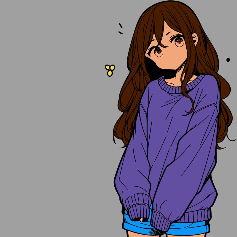 manga teen girl  in a sweater and baggy pants