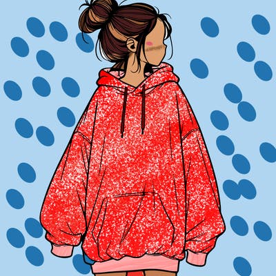 realistic girl with a oversized sweatshirt on and a bun