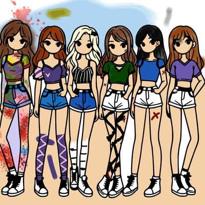 a group of girls wearing crop tops and shorts