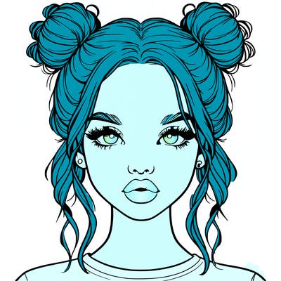 realistic girl with two buns in hair and lips