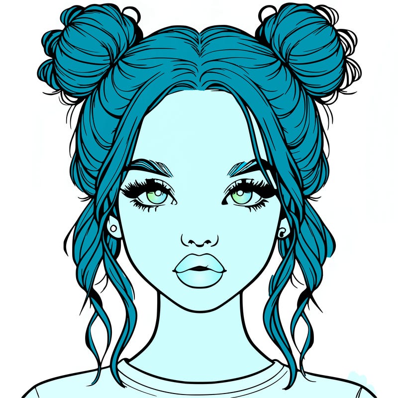 realistic girl with two buns in hair and lips