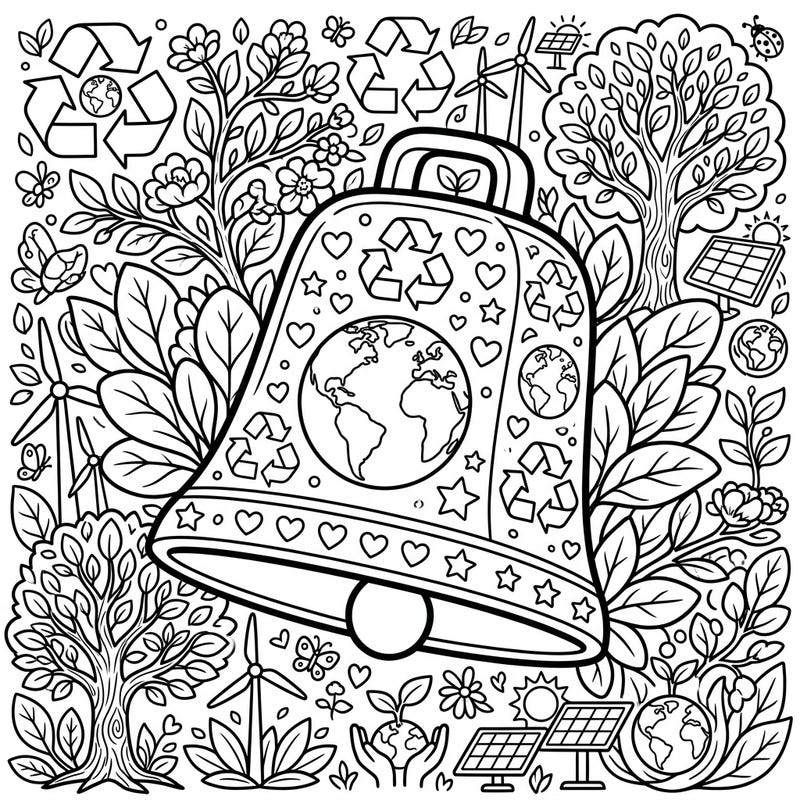 Celebrate our planet with this unique Earth Day Cowbell coloring page, bursting with environmental themes. Discover a delightful blend of nature, recycling symbols, and renewable energy, all centered around a charming cowbell.