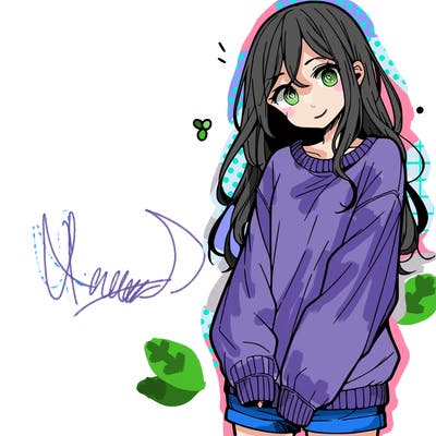 manga teen girl  in a sweater and baggy pants