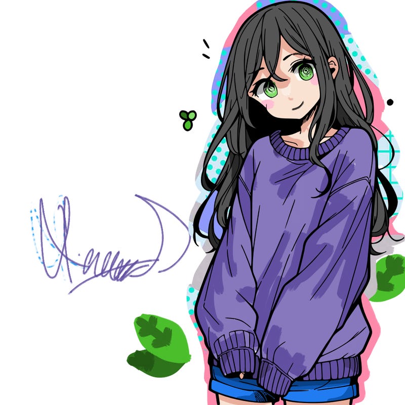manga teen girl  in a sweater and baggy pants