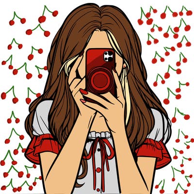 a realistic girl holding her phone taking pictures