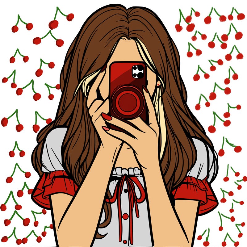 a realistic girl holding her phone taking pictures