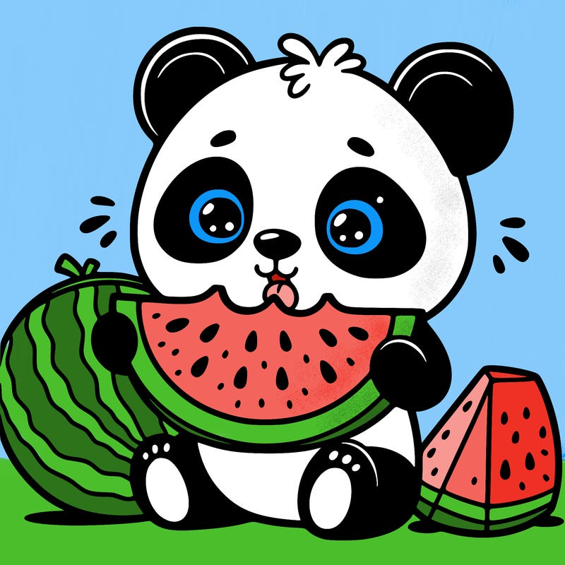 panda eating a watermelon