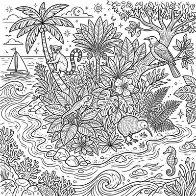 Embark on an epic coloring adventure to vibrant Wildlife Islands, teeming with exotic animals and lush, intricate flora. This detailed coloring page is specifically designed for teens, offering a captivating challenge to ignite creativity.