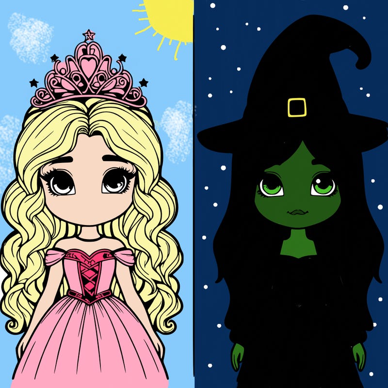 two realistic girls one princess one witch