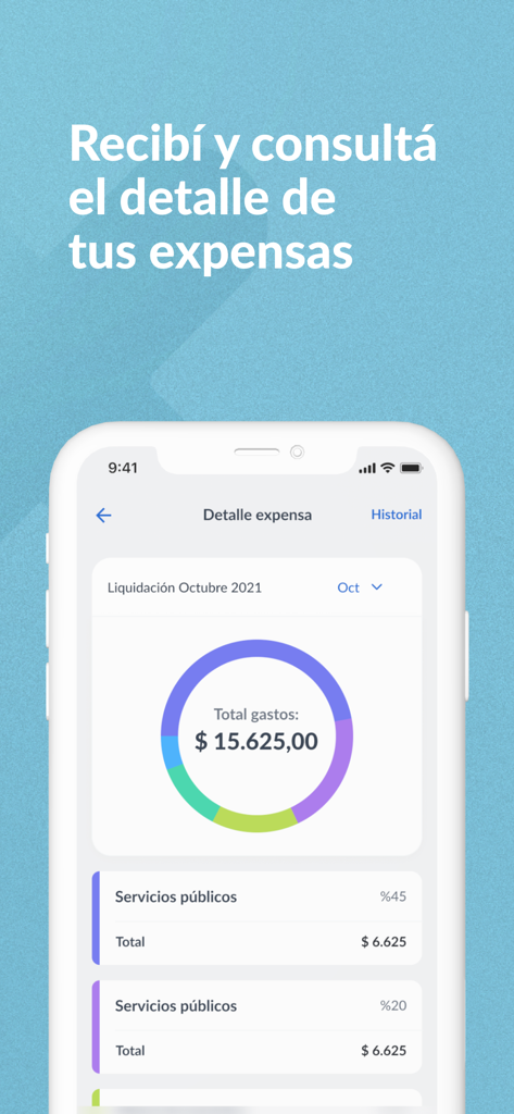 ConsorcioAbierto - Tela móvel do aplicativo ConsorcioAbierto mostrando um detalhamento detalhado das despesas mensais da propriedade e taxas de manutenção.