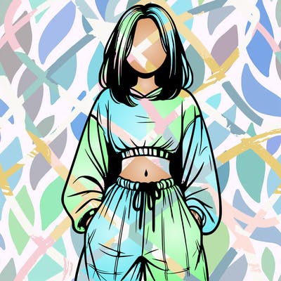 realistic girl faceless with baggy pants and a crop top