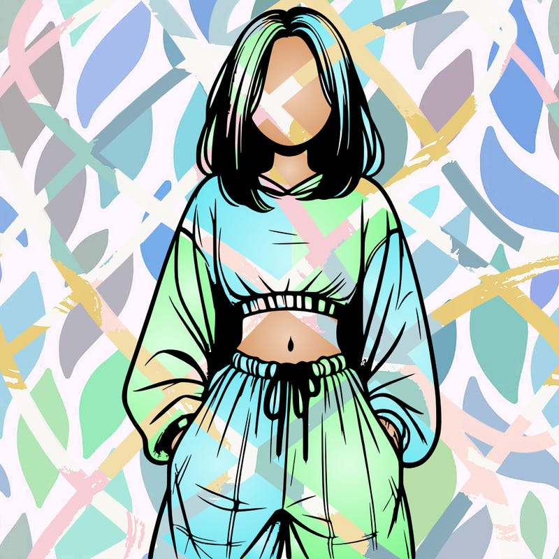 realistic girl faceless with baggy pants and a crop top