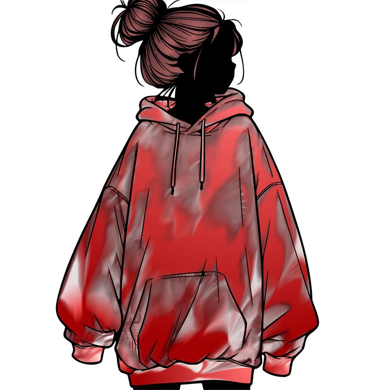 realistic girl with a oversized sweatshirt on and a bun