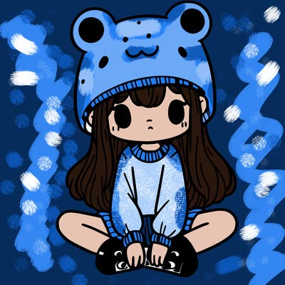 a girl wearing a frog hat and some frog socks