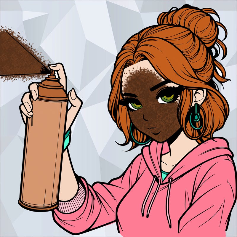 a realistic girl spray painting