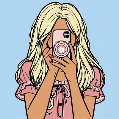 a realistic girl holding her phone taking pictures
