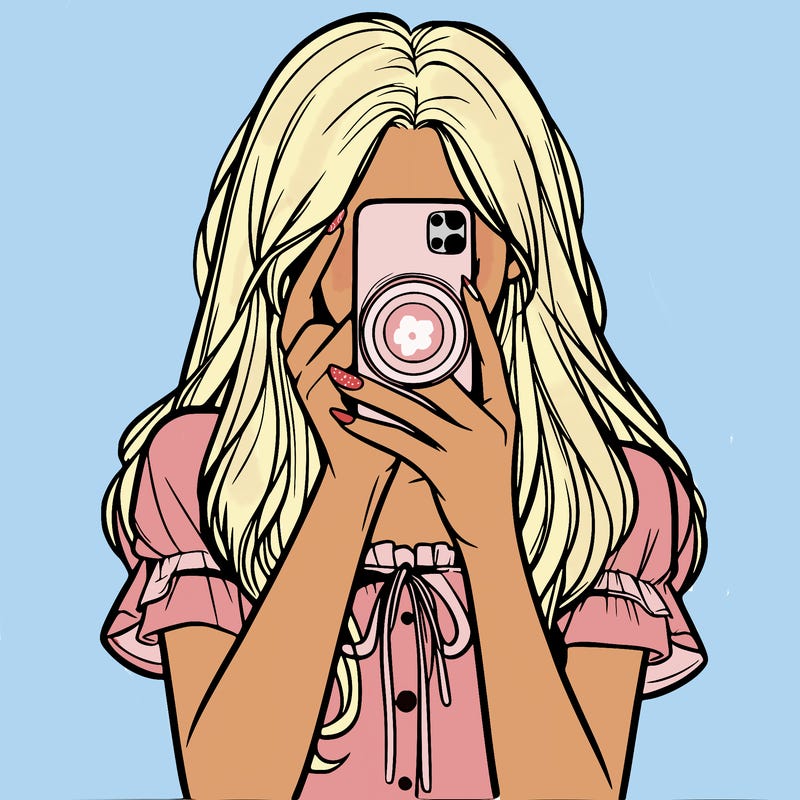 a realistic girl holding her phone taking pictures