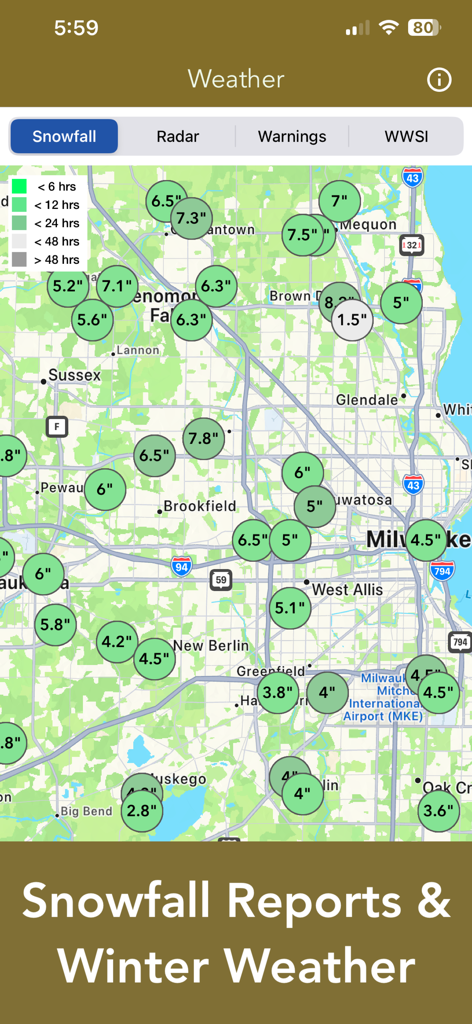Wisconsin snowfall reports map for winter weather conditions