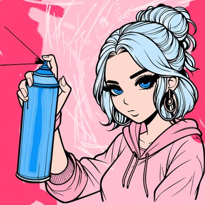 a realistic girl spray painting