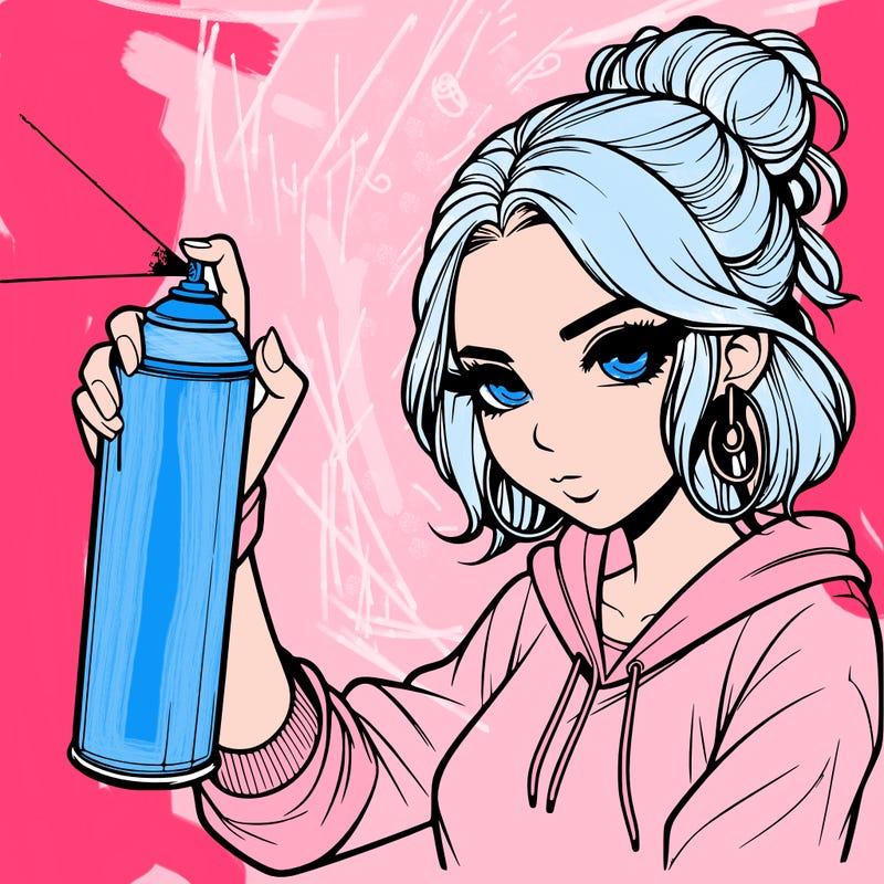 a realistic girl spray painting