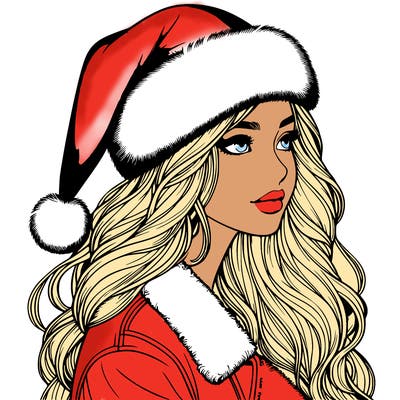 realistic girl in santa hat