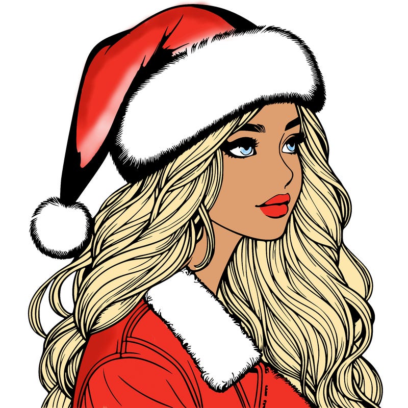 realistic girl in santa hat