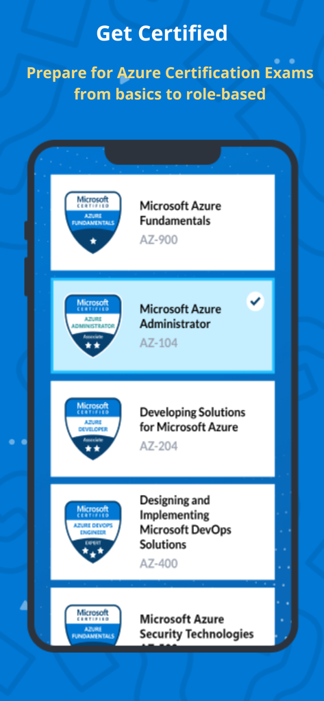 Liste des cours de certification Microsoft Azure et des parcours d'examen dans l'application Learn Azure