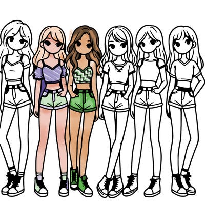 a group of girls wearing crop tops and shorts