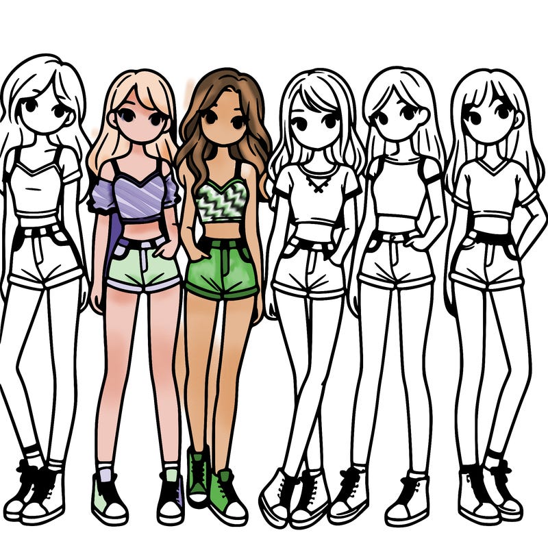 a group of girls wearing crop tops and shorts