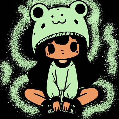 a girl wearing a frog hat and some frog socks