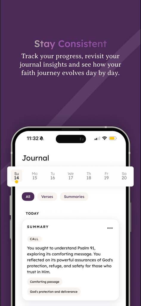 The Bible Companion - The Bible Companion app journal screen displaying a reflection summary on Psalm 91