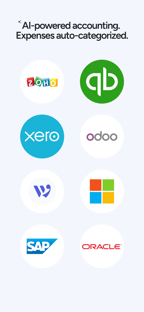 Pemo app display of AI-powered accounting and integrations with major platforms like QuickBooks, Zoho, Xero, and SAP