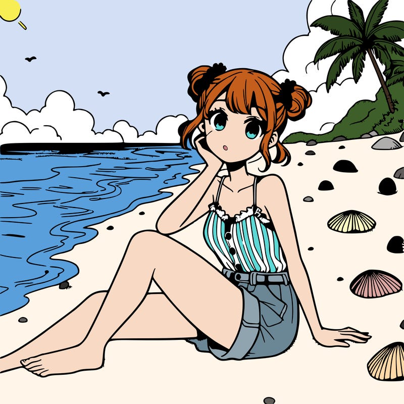 manga woman on the beach