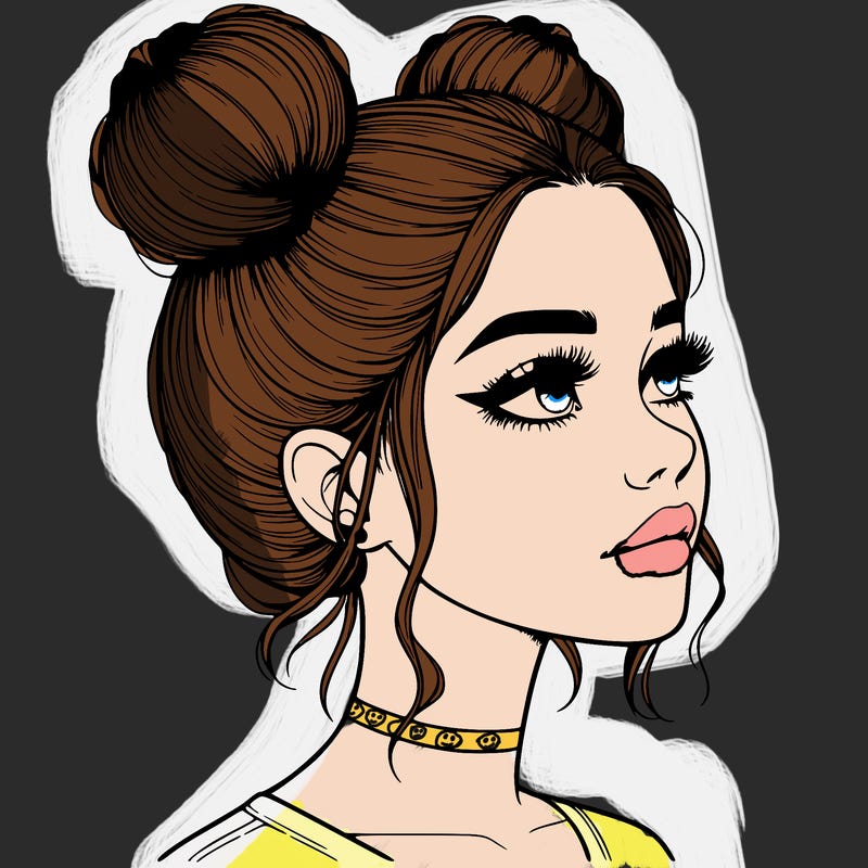 realistic girl with buns on the top of her head