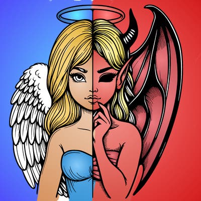 realistic angel half demon