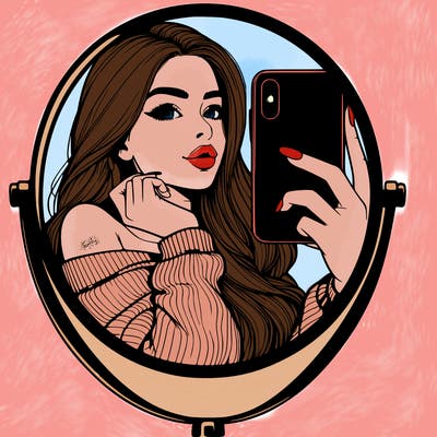 realistic girl taking mirror selfie beautiful